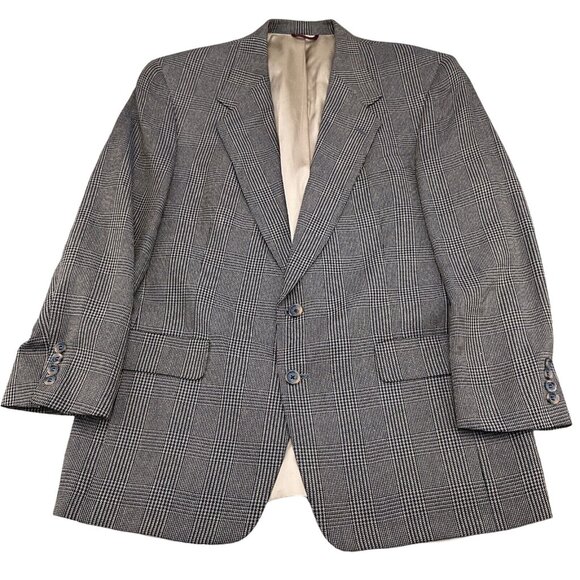 Hart‎ Schaffner Marx Blazer Men 42R Blue Prince Edward Plaid Classic Jacket VTG - Picture 1 of 14